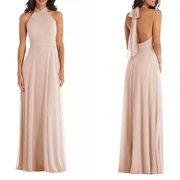 After Six High Neck Halter Backless Maxi Dress Cameo 1545‎ Size 10R NWT Glam - Picture 1 of 10